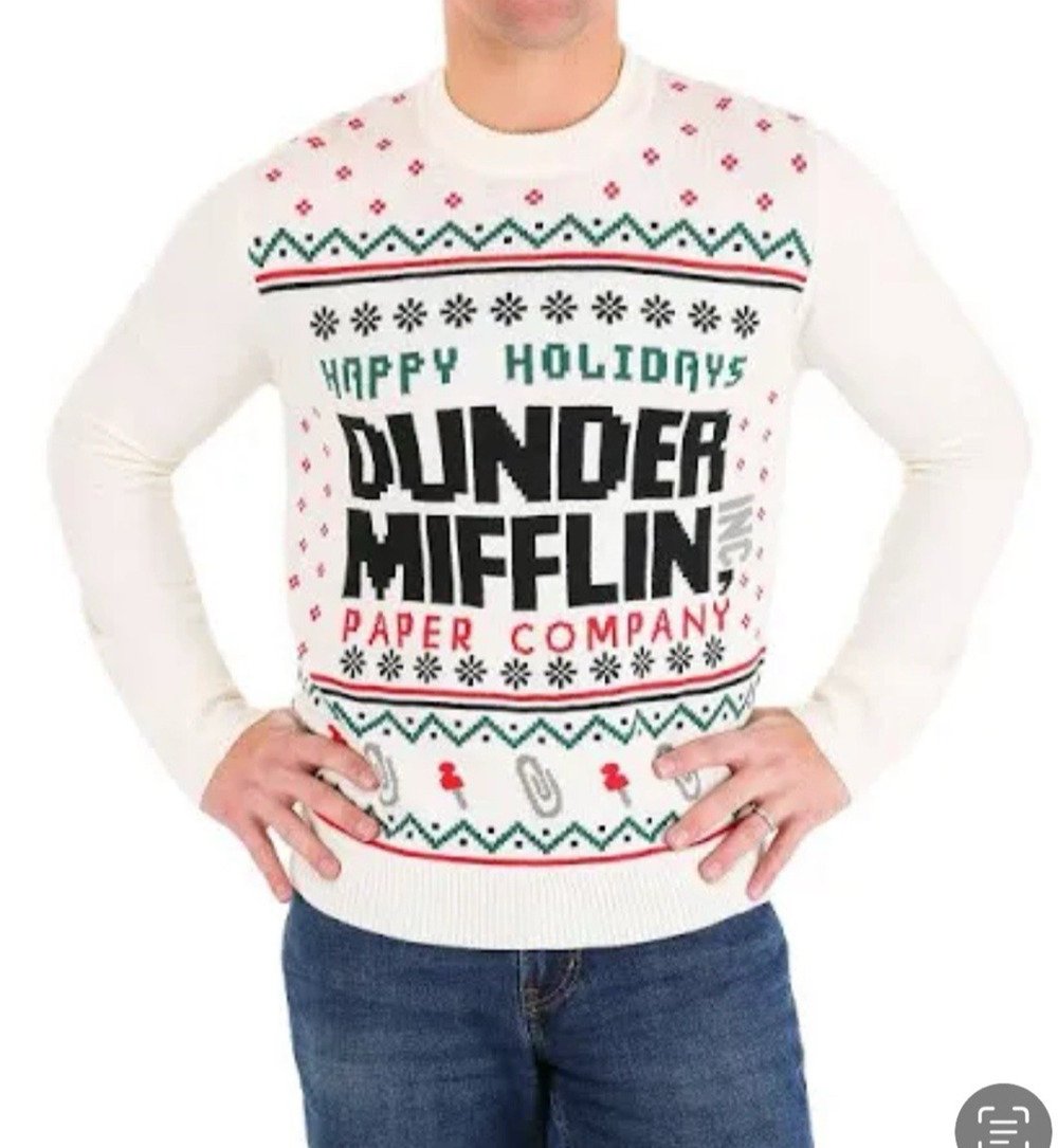The Office Mens Dunder Mifflin Holiday Ugly Christmas Sweater - Size M